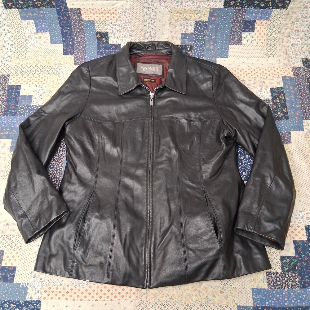 Wilsons Leather Womens Large Black Leather Jacket Removable Thinsulate Liner